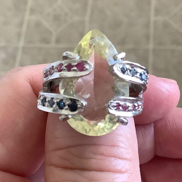 sterling SILVER 925 CITRINE/RUBY/BLUE SAPPHIRE WOMAN RING SIZE US 7.5 - Picture 8 of 13